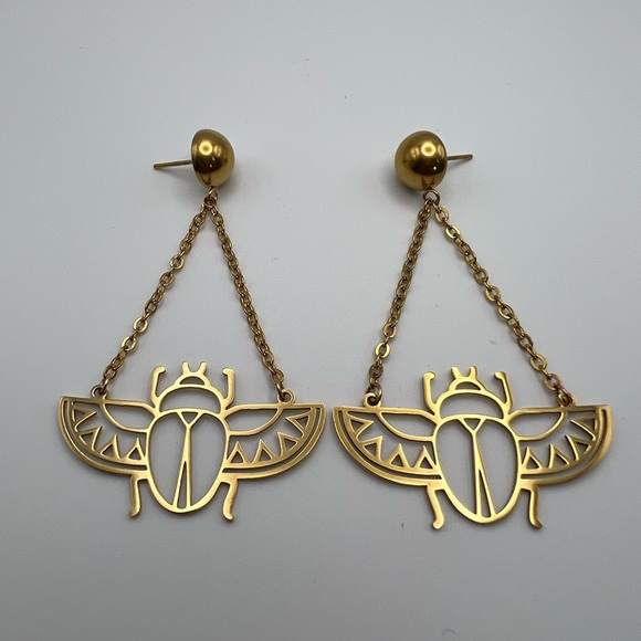Ancient Egyptian Beetle Trendy Earrings - Egyptian Scarab Beetle Edgy Earrings - Picture 5 of 17